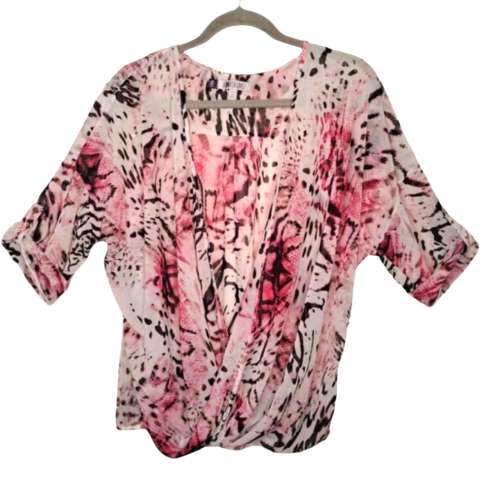 Jennifer Lopez Purple Sheer Animal Print Blouse Plus Size 0X